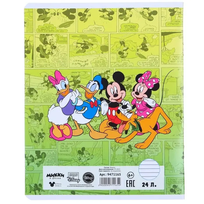 Тетрадь в линейку 24 листа, 5 видов МИКС, обложка мелованная бумага, &laquo;Минни Маус&raquo;