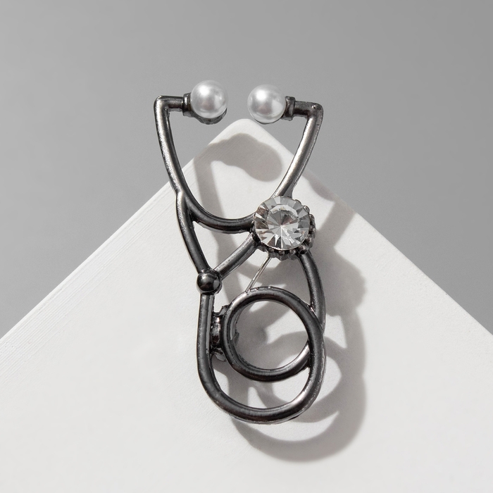 Брошь &laquo;Фонендоскоп&raquo; врача, в сером металле