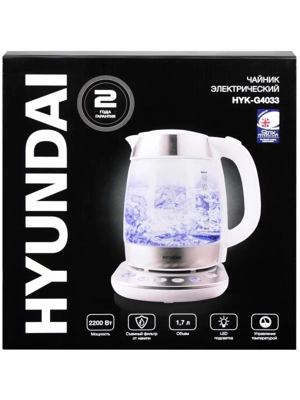 Чайник HYK-G4033 1.7л. 2200Вт белый