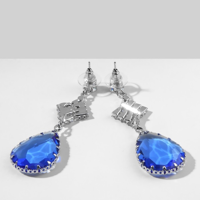 Серьги со стразами «Эдем» бриз, цвет сине-белый в серебре Серьги со стразами «Эдем» бриз, цвет сине-белый в серебре