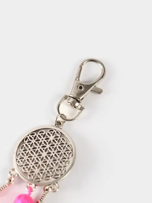 Брелок-кисточка "Ловец снов" 17 см, цв. розовый, серебристый