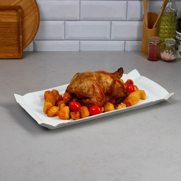 Селедочница Kabab Platter, большая, 45,5&times;23&times;3,5 см, золотая обводка, фарфор, Иран