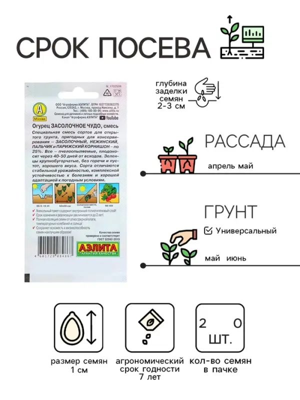 Семена огурца "Засолочное чудо", 20 шт.