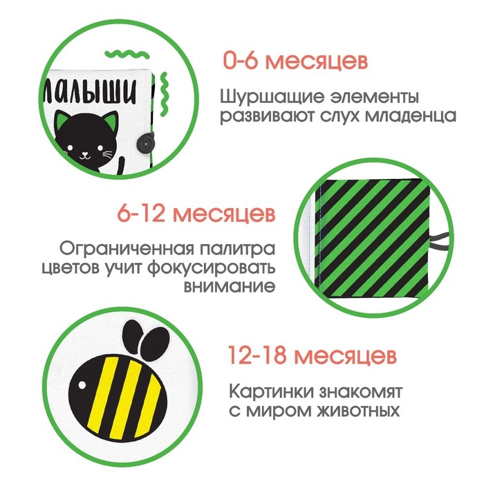 Книжка - шуршалка развивающая по методике Г. Домана &laquo;Малыши&raquo;, 12х12 см.