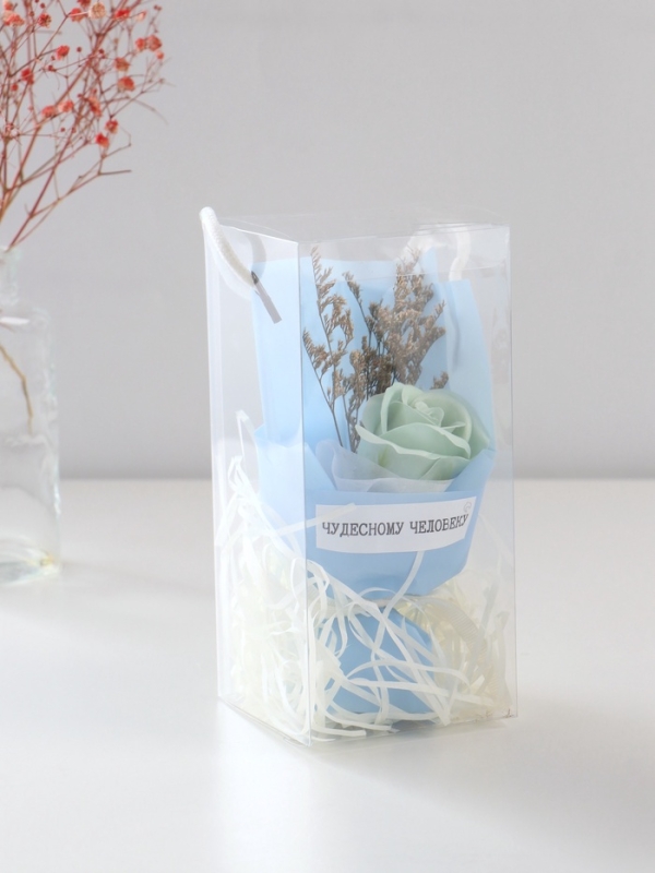 Букет из мыльных лепестков "Роза подарочная в коробке" голубой 8,6х8,6х18,5 см