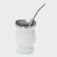 Калабас для чая Мате 240 мл и бомбилья с щеткой для чистки, набор для приготовления, белый 1078512 Калабас для чая Мате 240 мл и бомбилья с щеткой для чистки, набор для приготовления, белый 1078512