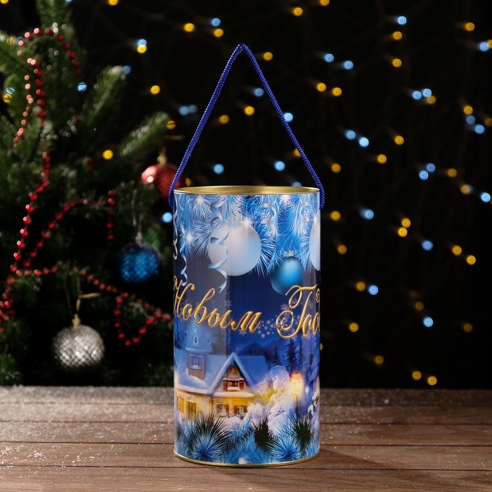 Новый год. Подарочная коробка, тубус &laquo;Рождественская деревня&raquo; 120 х 220 мм (200 мм внутр. высота).