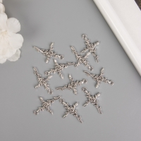 Декор для творчества металл "Роза и крест" серебро набор 10 шт 3,4х2,3х0,2 см