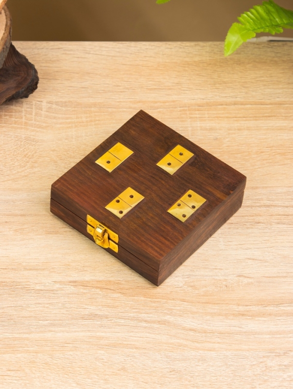 Настольная игра "Домино" 18,5х7,5х4 см, дерево шишам, латунь