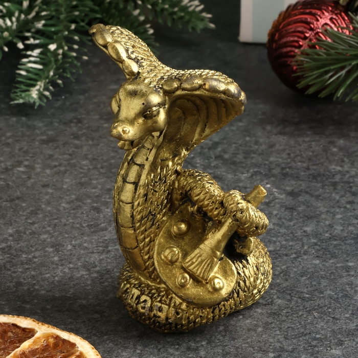 Новый год. Символ 2025. Фигура "Змея с красками" старое золото, 8см