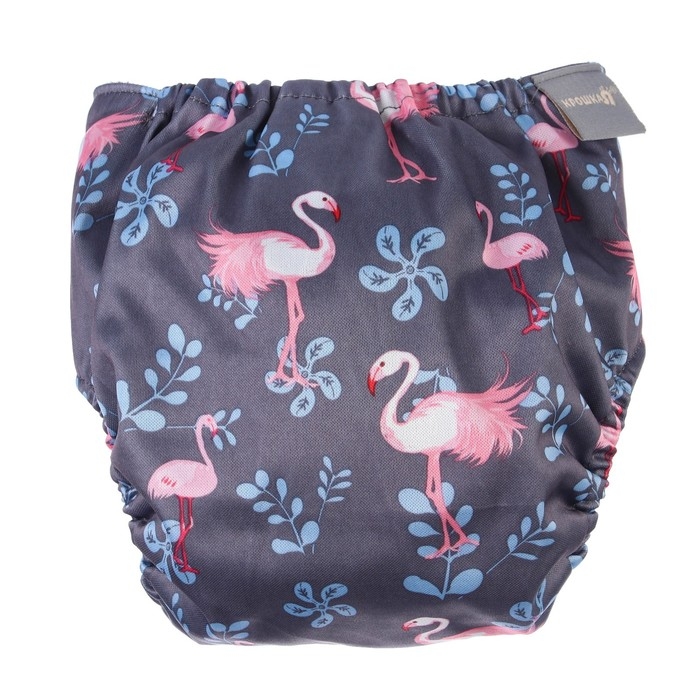 Многоразовый подгузник &laquo;Фламинго&raquo;, 3-15 кг, угольно-бамбуковая ткань, цвет серый, Крошка Я