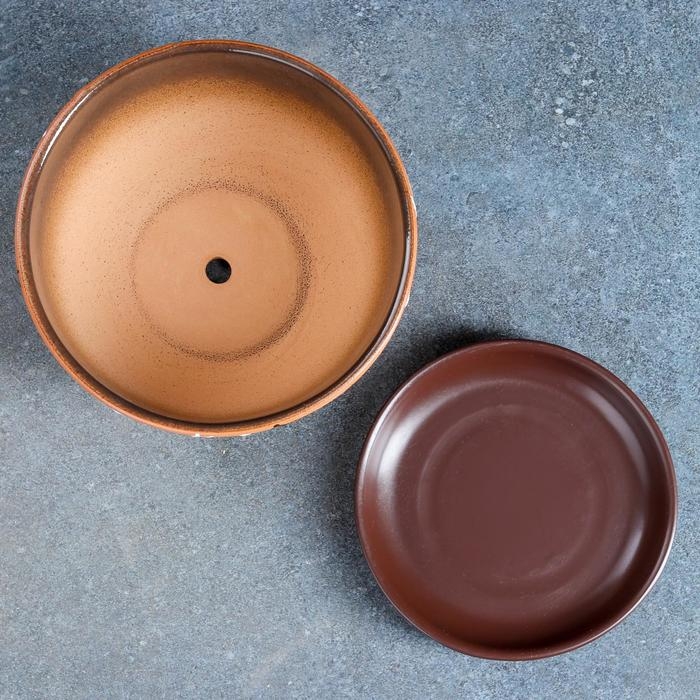 Горшок для цветов &laquo;Витраж&raquo;, 1.65 л, d=17 см, h=13 см, керамический, с поддоном, коричневый