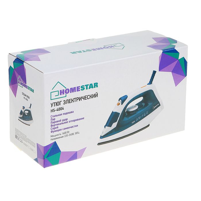 Утюг HOMESTAR HS-4004, 1600 Вт, нержавеющая сталь, 130 мл, голубой Утюг HOMESTAR HS-4004, 1600 Вт, нержавеющая сталь, 130 мл, голубой