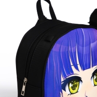 Рюкзак школьный текстильный с ушками на заколках &laquo;Аниме&raquo;, 27х23 см, чёрный/фиолетовый
