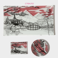 Набор для суши из стекла Доляна «Закат», 3 предмета: соусники 8×2 см, 8×6 см, подставка 25×15×2 см Набор для суши из стекла Доляна «Закат», 3 предмета: соусники 8×2 см, 8×6 см, подставка 25×15×2 см