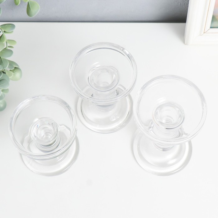 Подсвечник стекло Подсвечник стекло "Креманка" прозрачный набор 3 шт h- 8,5, 11,4, 14х8,5х8,5 см