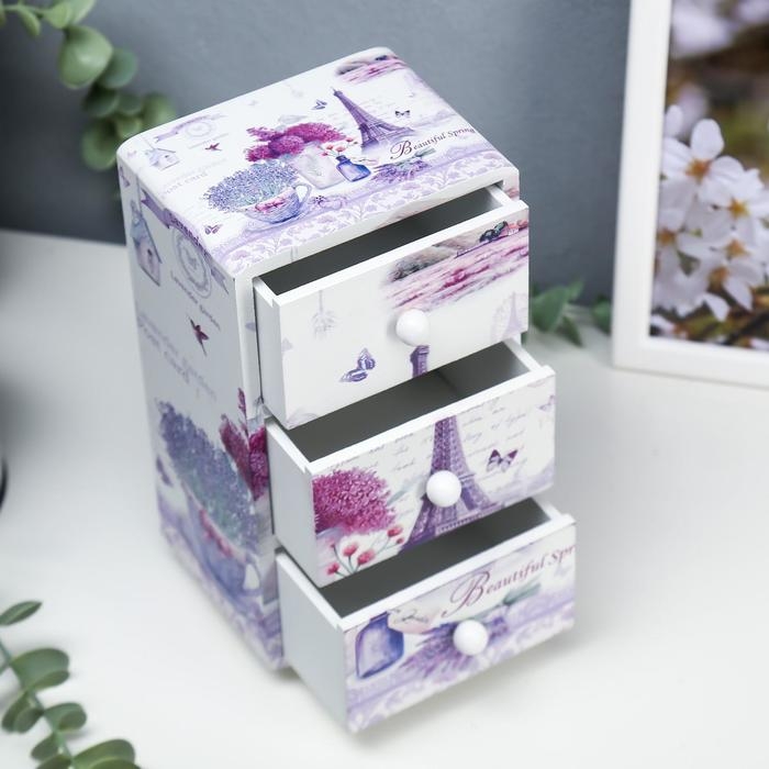 Шкатулка дерево комод "Эйфелева башня и лаванда" 19,5х11х8 см