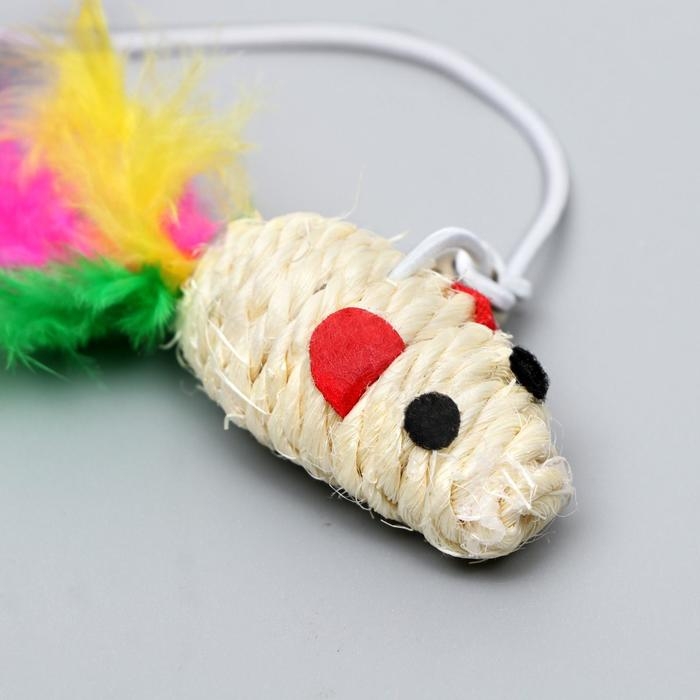 Дразнилка-удочка "Мышь из сизаля", микс цветов