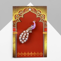 Брошь &laquo;Павлин&raquo; с жемчужным хвостом, цветная в золоте