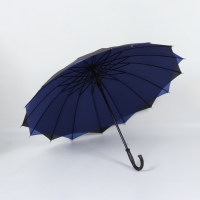 Зонт - трость полуавтоматический &laquo;Однотонный&raquo;, двухслойный, 16 спиц, R = 52/60 см, D = 120 см, цвет чёрный/синий