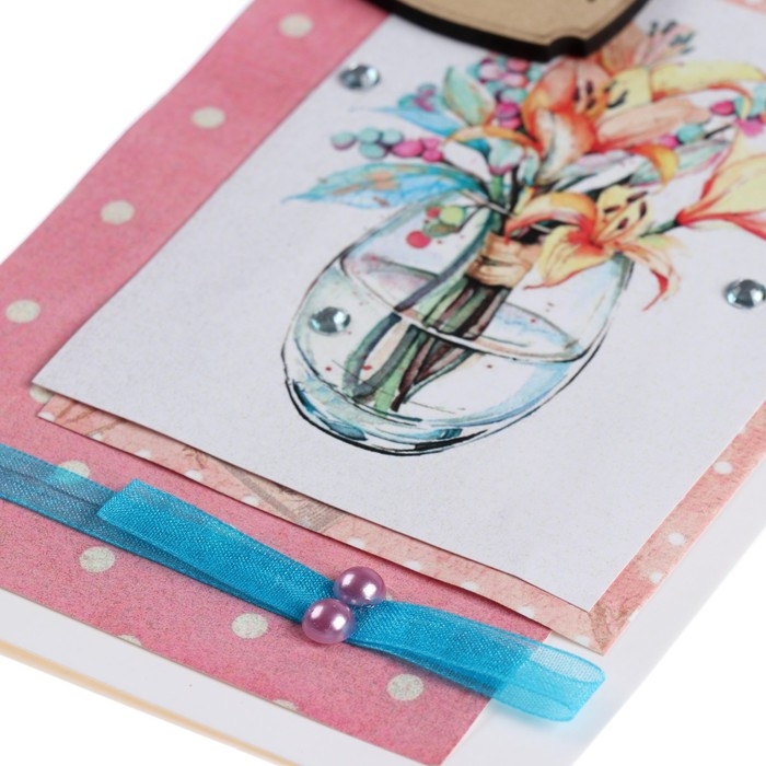 Открытка Открытка "Поздравляю!" ручная работа, ваза, 11,5х17 см