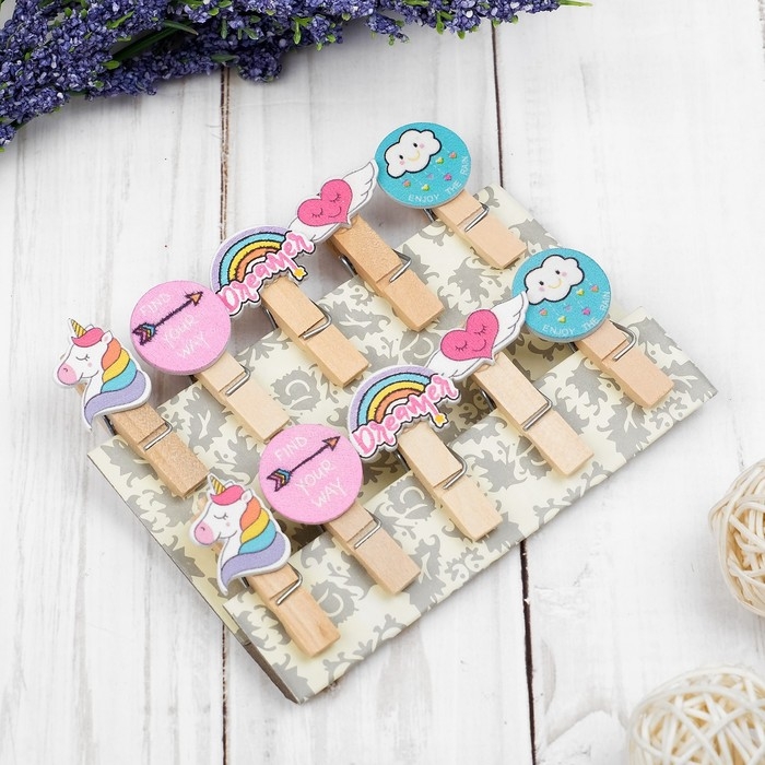 Прищепки декоративные с веревкой для подвеса «Вдохновение» набор 10 шт. Прищепки декоративные с веревкой для подвеса «Вдохновение» набор 10 шт.