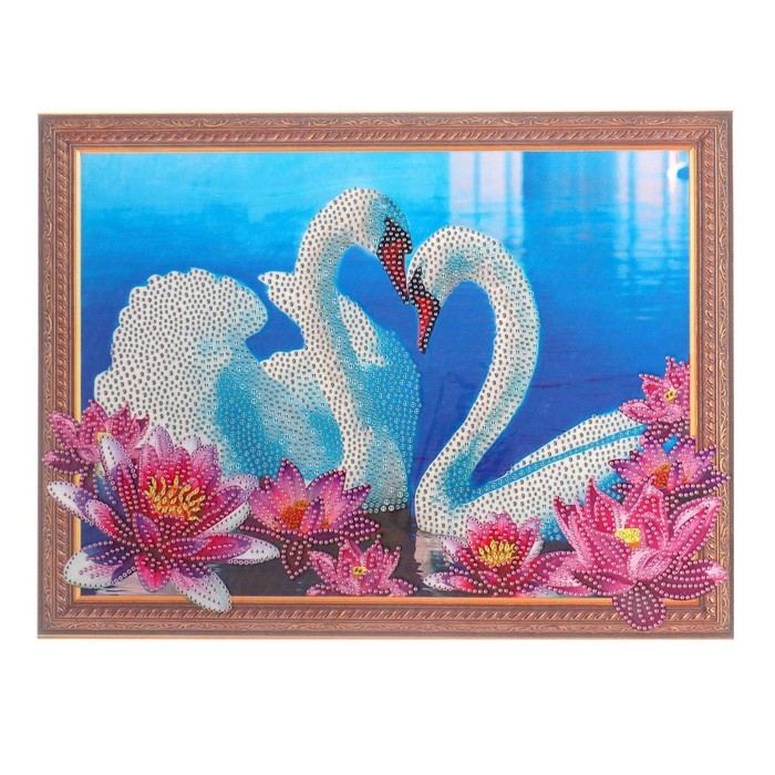 Алмазная мозаика с частичным заполнением и форменными стразами на раме &laquo;Лебедь&raquo;, 30 х 40 см