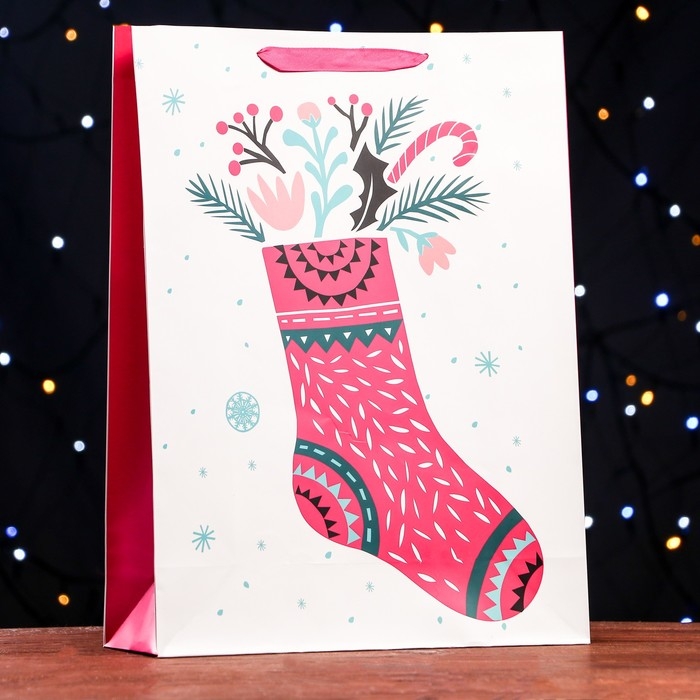 Новый год. Пакет ламинированный «Праздничный носок» 32 х 12 х 42 см Новый год. Пакет ламинированный «Праздничный носок» 32 х 12 х 42 см