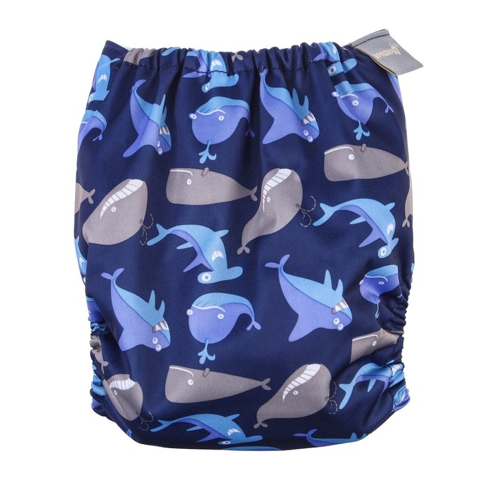 Многоразовый подгузник «Киты», 3-15 кг, цвет синий, Крошка Я Многоразовый подгузник «Киты», 3-15 кг, цвет синий, Крошка Я