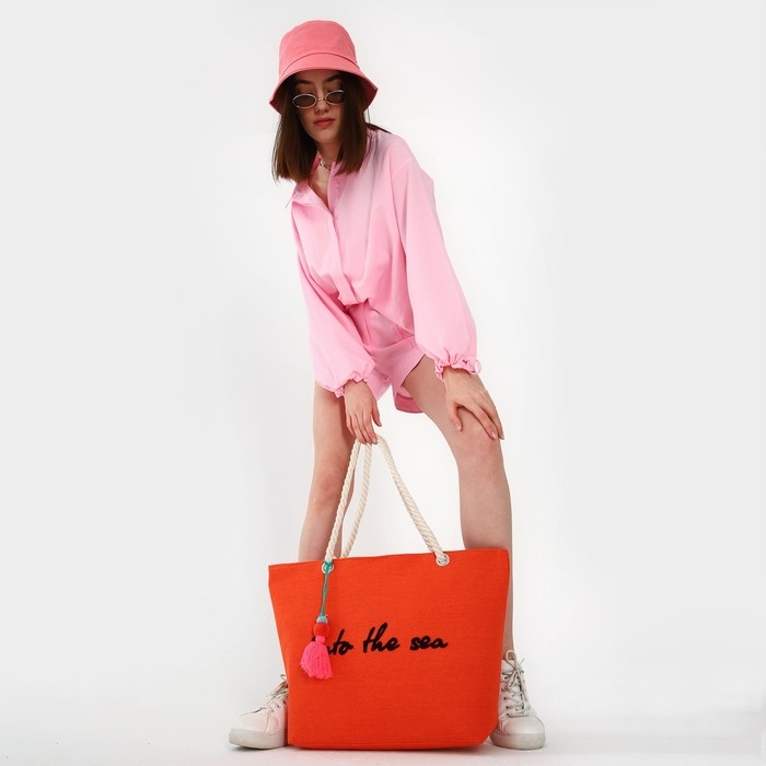 Сумка женская пляжная Into the sea, 50х34,5х14 см, оранжевый цвет Сумка женская пляжная Into the sea, 50х34,5х14 см, оранжевый цвет