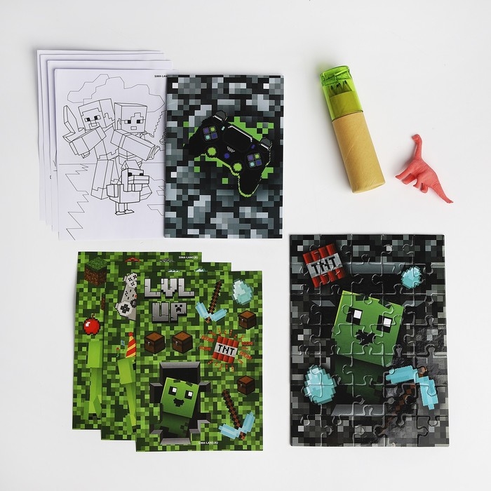 Детский рюкзак с блокнотом,раскраской,карандашами,пазлами и наклейками &laquo;Пиксельный мир&raquo;