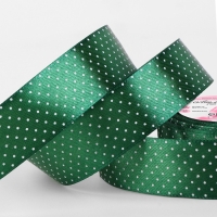 Лента атласная &laquo;Горошек&raquo;, 25 мм &times; 23 &plusmn; 1 м, цвет зелёный №128