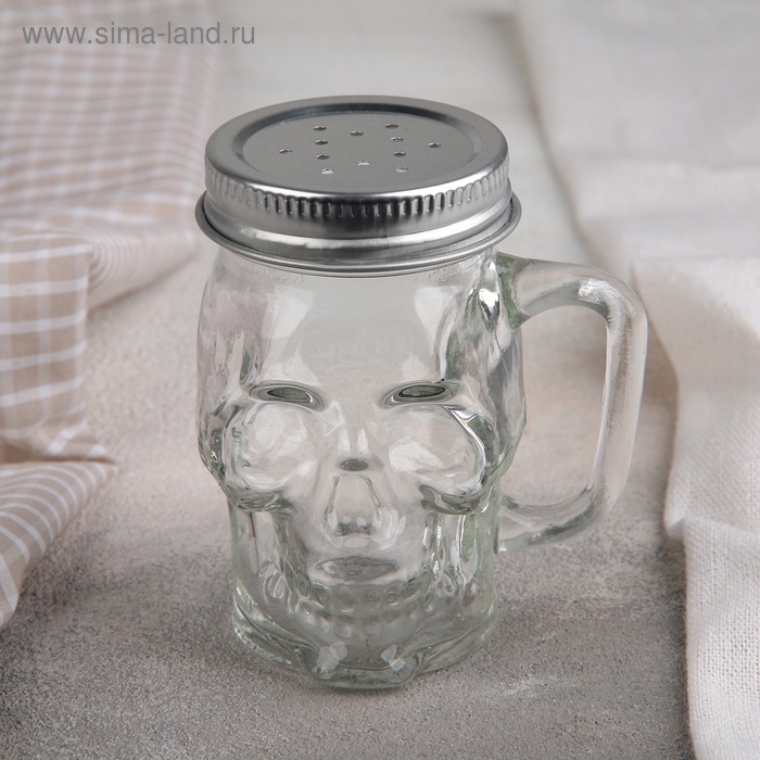 Солонка стеклянная &laquo;Череп. Хэллоуин&raquo;, 100 мл, 7&times;6,5&times;8,5 см