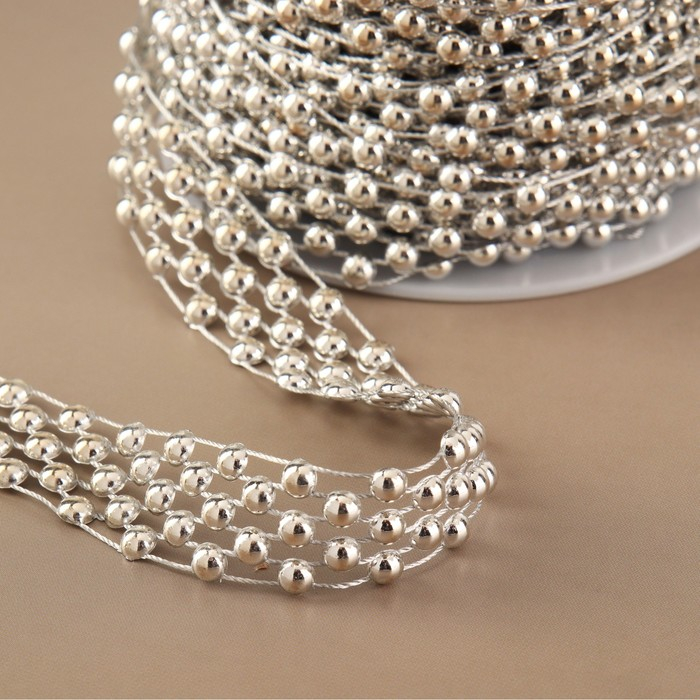 Бусы на нитях, плоские, 14 мм, 9 &plusmn; 1 м, цвет серебряный
