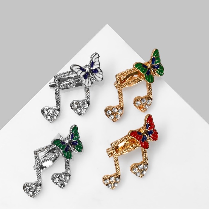 Брошь &laquo;Нотка&raquo; с бабочками, цвет МИКС (неделимая фасовка 12 шт., цена за шт.)