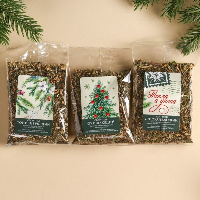 Подарочный набор &laquo;Уютный новый год&raquo;: сбор трав 3 шт. х 20 г., варенье из сосновых шишек 100 г.