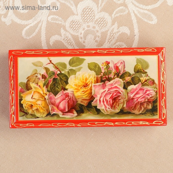 Шкатулка - купюрница &laquo;Розы&raquo;, красная, 8,5&times;17 см, лаковая миниатюра