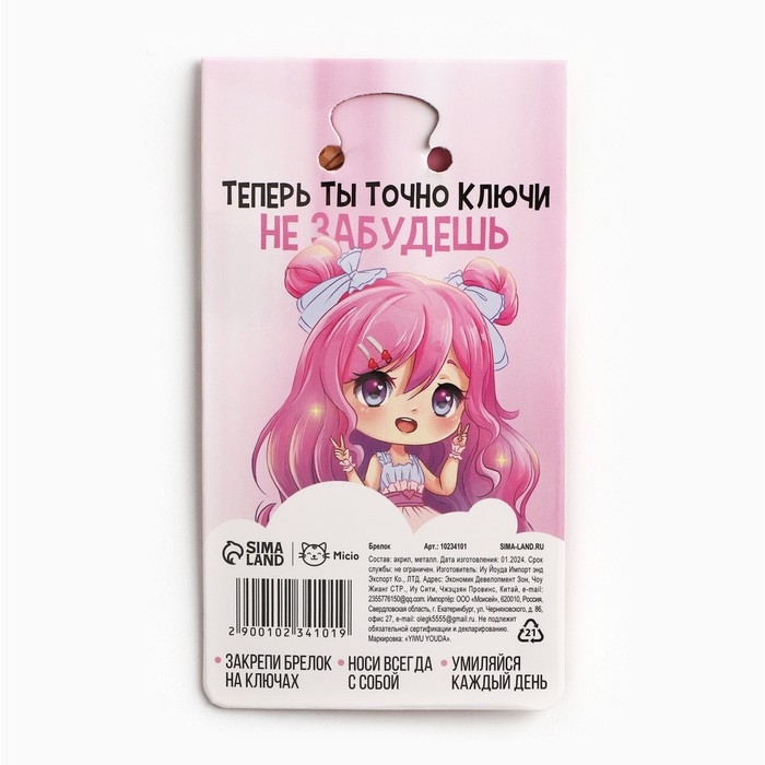 Брелок для ключей акриловый &laquo;Ты невероятно милая&raquo;, 10.1 х 4.8 см