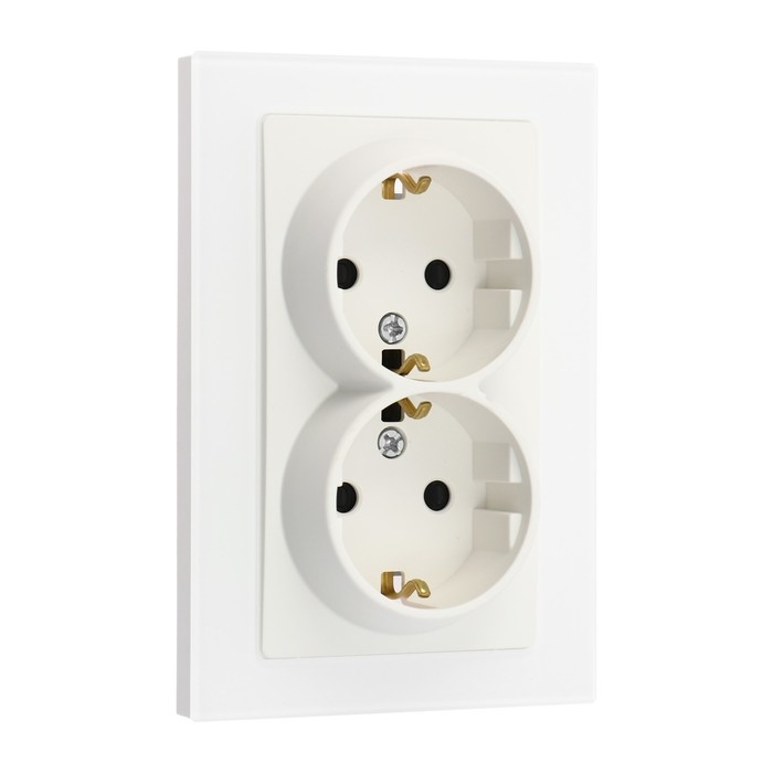 Розетка двухместная TOT Matte Glass, 16 А, скрытая, с з/к, стекло, белая Розетка двухместная TOT Matte Glass, 16 А, скрытая, с з/к, стекло, белая