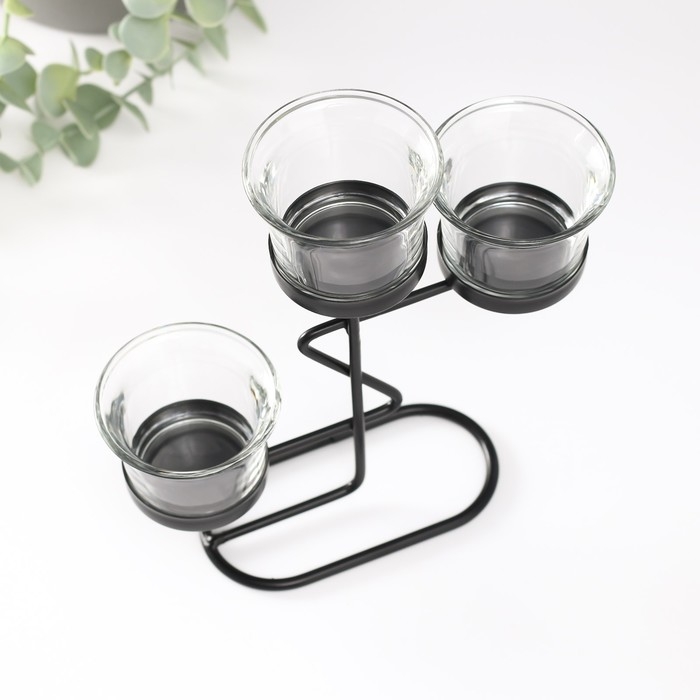 Подсвечник металл, стекло на 3 свечи "Кривая линия" d=2-5 см чёрный 16х6х18,5 см