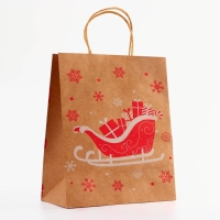 Пакет крафт с тиснением, круглая ручка, "Новогдние сани" 33 х 25 х 12 см, 120 г Пакет крафт с тиснением, круглая ручка, "Новогдние сани" 33 х 25 х 12 см, 120 г