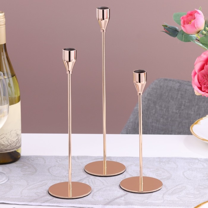 Набор из 3 подсвечников, металл, D=8 см H=24/29/34 см