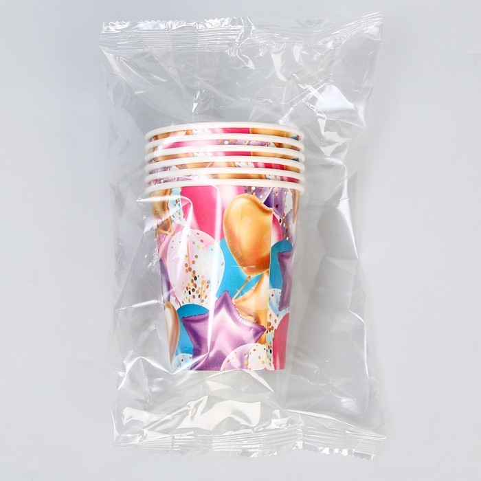 Одноразовая посуда: стакан бумажный &laquo;Шары&raquo;, 250 мл,набор 6 шт