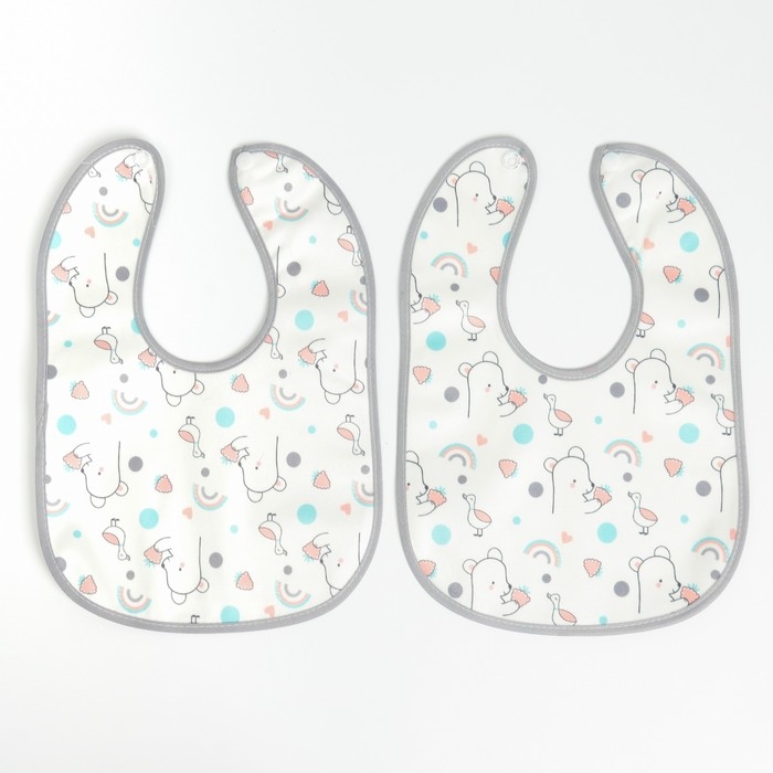 Набор детских слюнявчиков Крошка Я, 4 шт. + подарок, 29х20 см., цвет бирюзовый, серый