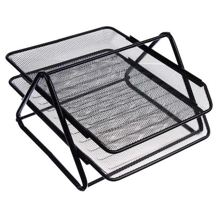 Лоток для бумаг горизонтальный, 2 отделения, в сетку, чёрный Лоток для бумаг горизонтальный, 2 отделения, в сетку, чёрный