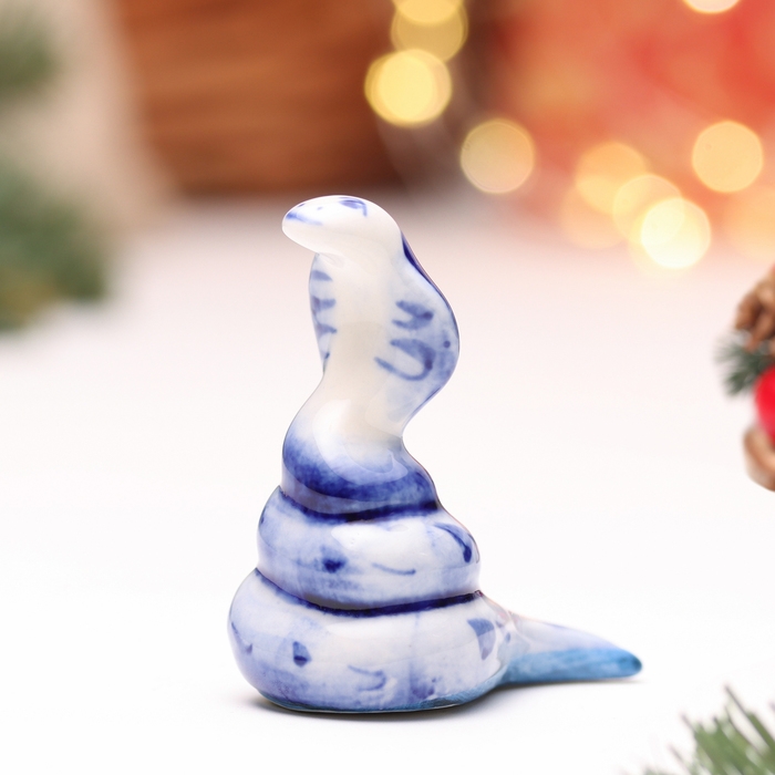 Новый год. Сувенир символ года 2025 "Змея Жужа", гжель, 5,5 см