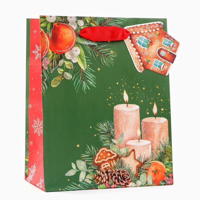 Пакет подарочный новогодний ламинированный с тиснением &laquo;Уют&raquo;, люкс, 18&times;22.3&times;10 см