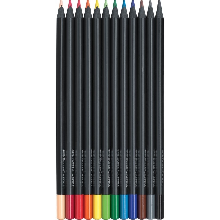 Карандаши цветные Faber-Castell Black Edition 12 цветов, cверхмягкий грифель, трехгранные, чёрное дерево, в картонной коробке, 116412 Карандаши цветные Faber-Castell Black Edition 12 цветов, cверхмягкий грифель, трехгранные, чёрное дерево, в картонной коробке, 116412