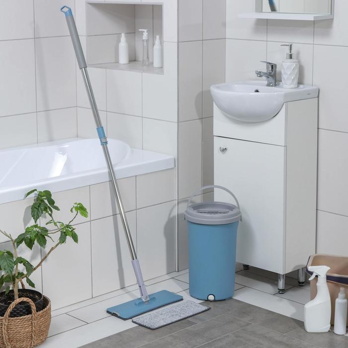 Швабра с отжимом и ведро Доляна: ведро с отсеками 10 л, 24&times;38 см, швабра плоская 32&times;12&times;120 см, насадка с карманами с двух сторон