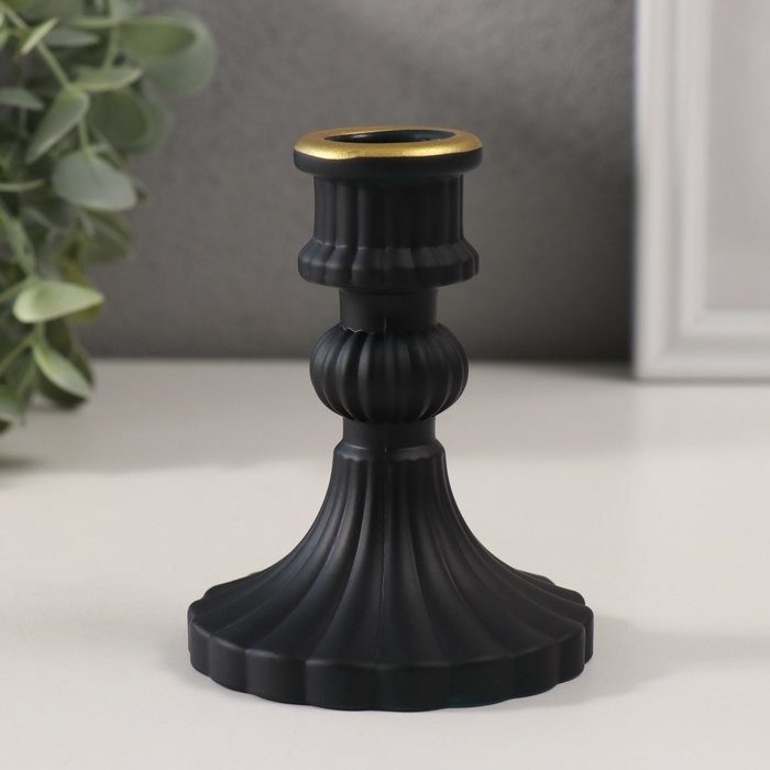 Подсвечник стекло на 1 свечу Подсвечник стекло на 1 свечу "Салли" матовый чёрный с золотом d=2 см 8х8х10 см